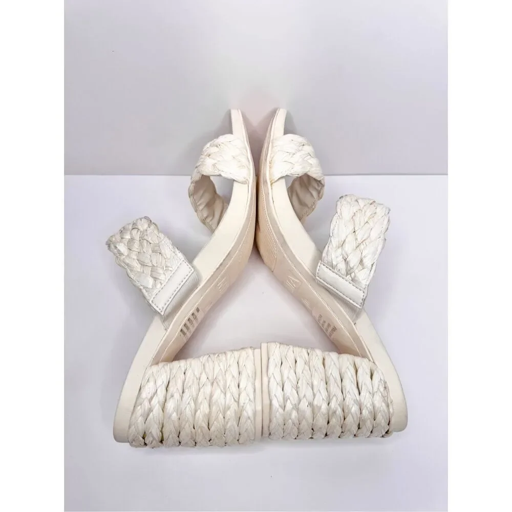 MIA Raffia Sandals Womens Size 10 Cream Double‎ Strap Block Heel